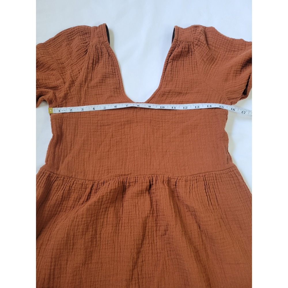 Madewell Double Gauze Midi Dress Cotton Pockets V Neck Burnt Orange Minimalist - Picture 4 of 10